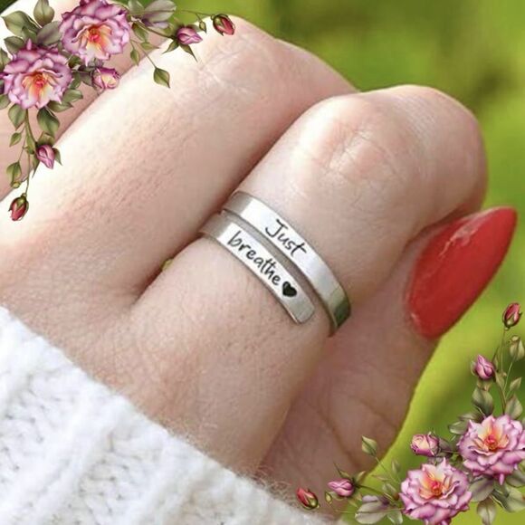 Just Breathe Ring Adjustable Hypoallergenic Stainless Steel Encouragement ring - Picture 1 of 8
